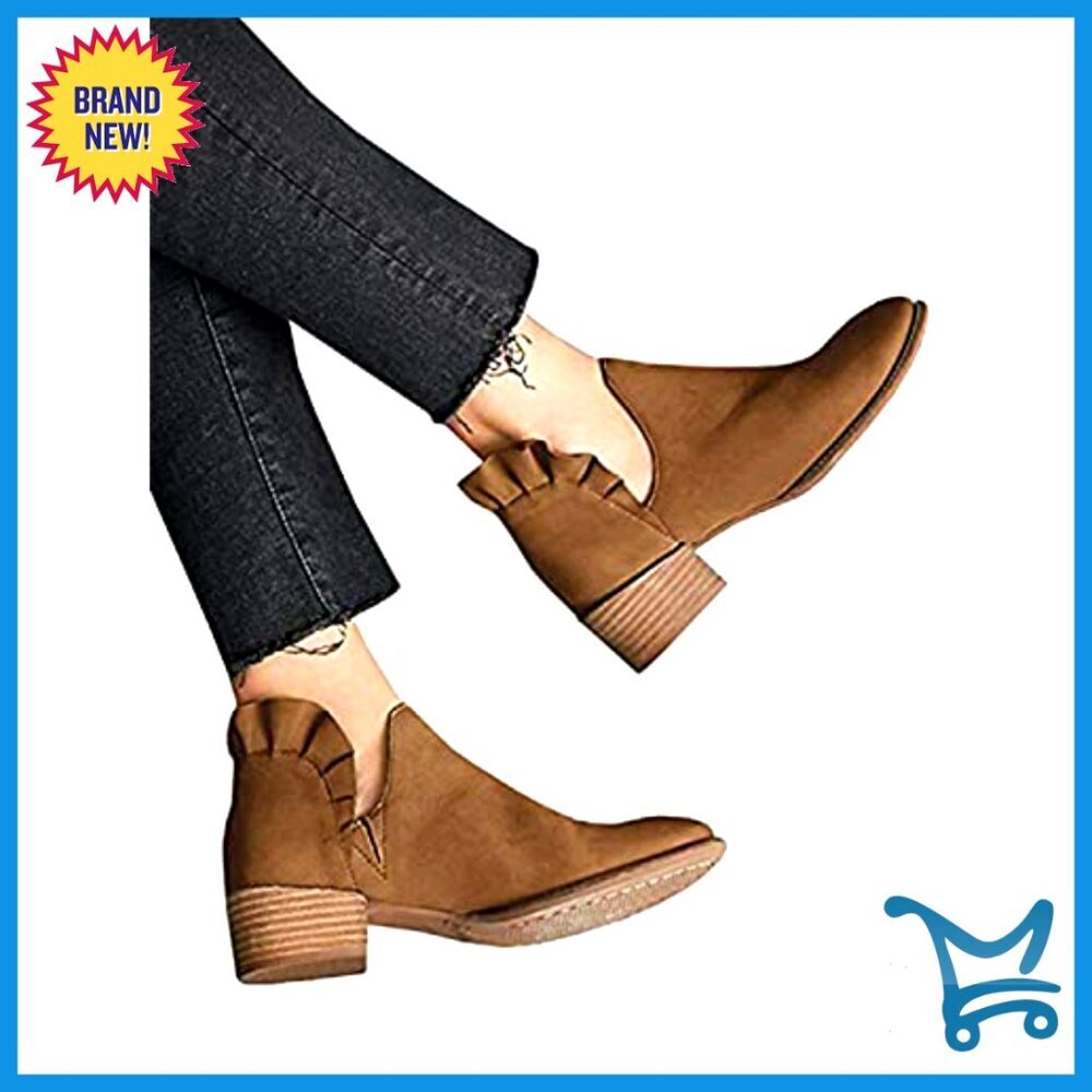 Faux Leather Ankle Booties with Cutout Side and Stacked Heel - Picture 2 of 5
